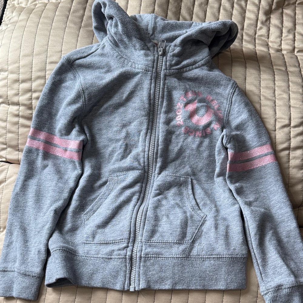 True Religion Kids Hoodie in Gray with Pink Stripes